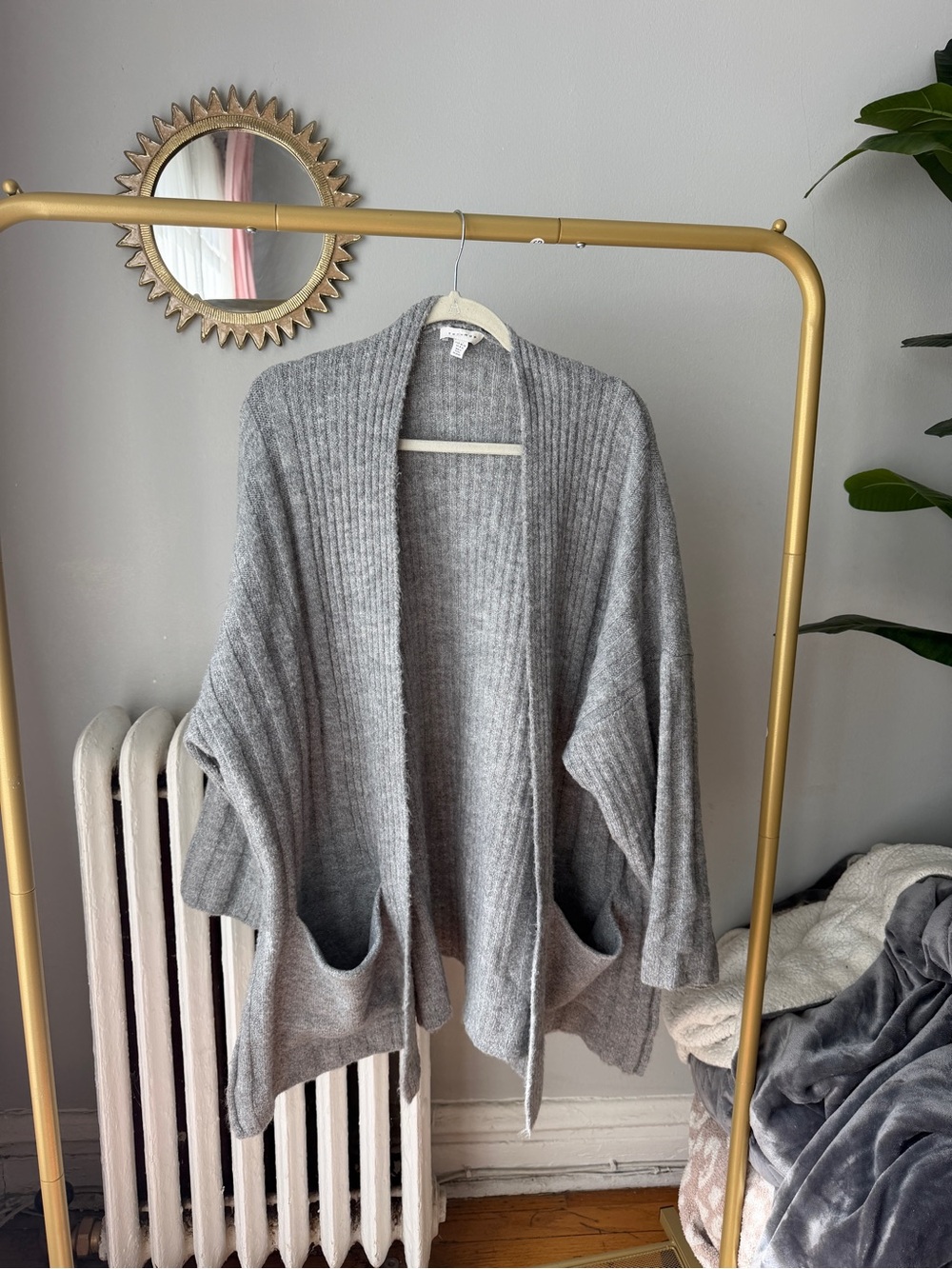 Topshop Light Gray Ribbed Open-Front Cardigan